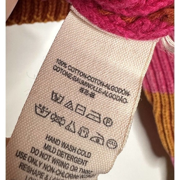Free People Just My Stripe Sweater Pink Orange Round Neck Cotton Women Sz Small - Picture 6 of 6